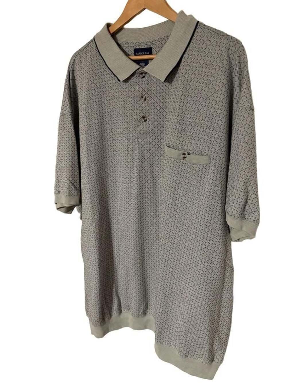 Harbor Bay Men's Geometric Pattern Jacquard Polo Shirt with Banded Bottom